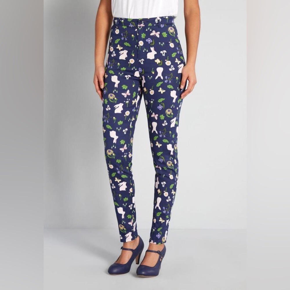 NWT | US 10 (L, UK 14) ModCloth x Collectif Enchanted Meadows Skinny Pants Navy